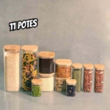 Kit de Pote Hermético de Vidro Quadrado com Tampa de Bambu 11 Peças – Oikos