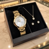 Kit de Relógio Feminino Dumont Dourado com Semijoia Aço e 38 mm