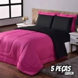Kit Edredom Ternura 5 Pçs Queen Dupla Face Varias Cores.