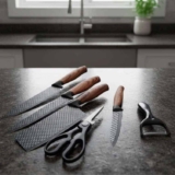 Kit Jogo De Facas Inox Corte Afiado Antiaderente Presente Cor Marrom-escuro