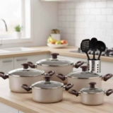 Kit Jogo De Panelas Caçarolas 9 Peças Teflon 6 Camadas Crema