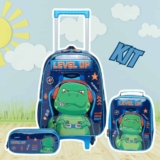 Kit Mochila de Rodinhas Dinossauro Masculina Estojo Escolar Lancheira Térmica