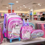 Kit Mochila Rodinha 3d Infantil Lancheira Estojo Unicornio Rosa