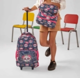 Kit Mochila Rodinha Escolar Spector Panda Azul com Estojo e Lancheira