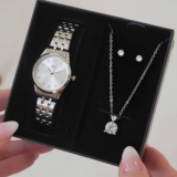 Kit Relógio Colar Brincos Prata Feminino Saint Germain 28 Mm