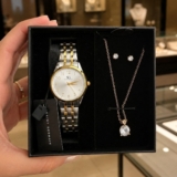 Kit Relógio Colar e Brincos Ponto De Luz Dourado e Prateado Feminino Luxo Saint Germain 28mm