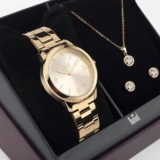 Kit Relógio Dumont Feminino Dourado Prova Dágua E Semi Joia
