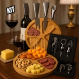 Kit Vinho 4 Peças + 4 Facas P Queijo + Petisqueira Presente