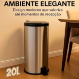 Lixeira Inox 20l Pedal Tampa Antiodor Cozinha Banheiro Preta LHP ECOMMERCE Preto
