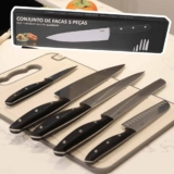 LUMAI Conjunto de Facas Aço Inoxidável 3CR13, Kit 5 Peças com Lâminas Afiadas e Duráveis, Inclui Faca do Chef, Santoku, Pão, Trinchar e Descascar, Corte Preciso para Cozinha Profissional e Doméstica