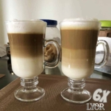 Lyor, 6614, Conjunto 6 Taças para Cappuccino com Alça e Pé de Vidro, Transparente, 250ml