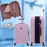 Mala de Viagem Médiaa de Despacho 23 kg Rígida ABS com 4 rodas duplas 360º e trava de segredo numérico TSA, divisória interna com zíper e elastico de fixação e expansor, Santino, PinkASDV222M47