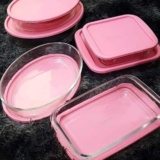 Marinex conjunto 6 peças assadeiras com tampa cor rosa