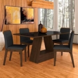 Mesa Com 4 Cadeiras Nápoles 1,36 Imbuia/preto/preto – Móveis Arapongas – MOVEIS ARAPONGAS