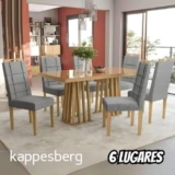 Mesa de Jantar 6 Cadeiras Retangular Cinza Kappesberg Esmeralda