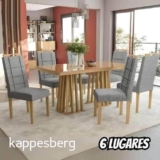 Mesa de Jantar 6 Cadeiras Retangular Cinza Kappesberg Esmeralda