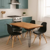 Mesa De Jantar Base Hairpin 130×80 Natural + 4 Cadeiras Solo