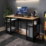 Mesa Escrivaninha Gamer Madeira Industrial Geek – Laminado Com Preto Para Home Office