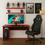 Mesa Gamer Escrivaninha Pc Gaming Desk Xpro Flex Com Suporte Fone Liberty Móveis Cor Preto Vermelho