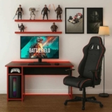 Mesa Gamer Escrivaninha Pc Gaming Desk Xpro Flex Com Suporte Fone Liberty Móveis Cor Preto Vermelho