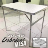 Mesa Pequena Dobrável Camping Alumínio 60x45cm Vira Maleta Cor Prateado