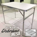 Mesa Pequena Dobrável Camping Alumínio 60x45cm Vira Maleta Cor Prateado
