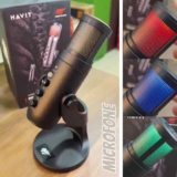 Microfone Condensador RGB Gamer Havit GK59, USB, Omnidirecional, Plug and Play, Anti-Vibração, Botões Mute ECHO e Volume