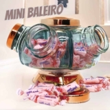 Mini Baleiro de Vidro Porta Doce Bomboniere Giratório Antigo Cor:Tampa Prata