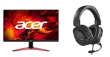 Monitor Acer Nitro 23.8” LED IPS Ultra Fino FHD 100Hz 1ms VRB AMD FreeSync 1xVGA 2xHDMI KG241Y Ebii + Headset Gamer Nitro NHW200 Gen 2