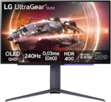 Monitor Gamer LG UltraGear OLED – Tela OLED 27”, QHD, HDR400 True black, 1.5M:1, 240Hz, 0,03ms (GtG), NVIDIA G-SYNC, AMD FreeSync Premium Pro – 27GS95QE-B