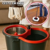 Mop Giratório Preto Cesto Em Inox Cabo De 140cm 8 Litros