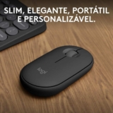 Mouse sem fio Logitech Pebble 2 M350s com Clique Silencioso, Design Slim Ambidestro, Conexão Bluetooth e Pilha Inclusa – Grafite
