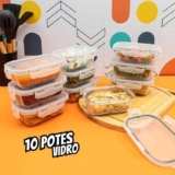 Mozcada – Kit 10 Potes de Vidro 420ml Hermético Marmita com Trava Retangular