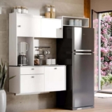 MS Maciel & Signorini Lara Suspenso cor branco Kit armário para cozinha compacta com bancada multiuso 4 portas e 1 gaveta