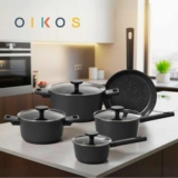 Oikos – Jogo Panelas Antiaderente Ultra Ceramic 5 Peças para Fogão por Indução, a Gás, Elétrico e Vitrocerâmico Cor Preta Mou Chia