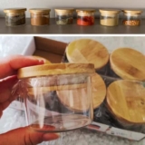 Oikos – Kit 6 Potes de Vidro 110ml com Tampa de Bambu Hermético Redondo para Tempero