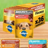 Pack Ração Úmida Pedigree Sachê ao Molho para Cães Adultos de Raças Pequenas, filhotes ou adultos 100 g – 36 unidades