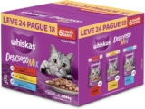 Pack Ração Úmida Whiskas Sachê Carne/Frango/Atum para Gatos Adultos – Leve 24 Pague 18