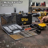 Parafusadeira Furadeira De Impacto Profissional 21v Tb21pw Com Kit Brocas E Buchas 300 Peças The Black Tools