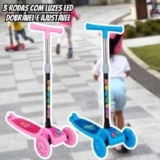 Patinete infantil 3 rodas com luzes led dobrável e ajustável menino menina – ATENTU