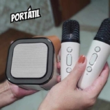 Pequeno portátil Bluetooth microfone karaoke caixa de som, Luzes LED dinâmicas embutidas, com 2 microfone sem fio, para infantil adultos familiares, ar livre, fogueira, festa presente