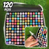 Canetas Permanentes 120 Cores Vibrantes Ponta Dupla C/ Bolsa Fast Plug