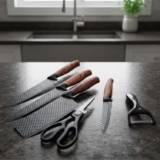 Kit Jogo De Facas Inox Corte Afiado Antiaderente Presente Cor Marrom-escuro