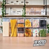 Kit 12 Potes Herméticos Porta Mantimentos Quadrado Cozinha Cor Transparente