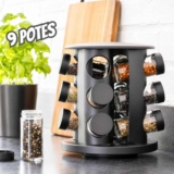 Belakaza Porta Condimentos Vidro E Tampa Giratório Com 9 Potes Preto