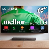 Smart TV LG UHD AI UA75 65 polegadas HDR10 Pro Processador α7 AI Ger8 webOS 25
