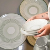 Aparelho De Jantar Lineare Tramontina em Porcelana Decorada com Listras Verdes 20 Peças