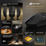 R5Ultra Mouse para jogos sem fio 8K com 42.000 DPI – Sensor PAW3950 MAX – Fibra de carbono ultraleve de 39 g – Nordic 52840 MCU Chip-Wired/BT/2.4GHz Mouse programável sem fio Griptape para PC/Mac