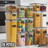 Kit 15 Potes Hermético Cadencia Mantimentos Quadrado Cozinha Branco Rishon 22,4 Litros