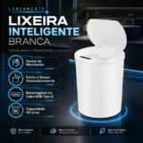 Lixeira Inteligente Automática Branca Com Sensor Anti Odor 16l Recarregável Usb Abre Sozinha